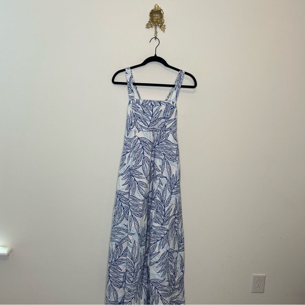 Southern Tide Leighton Blue Palms Seersucker Tie Back Maxi Dress S